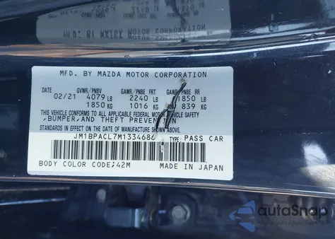 2021 Mazda Mazda3 Preferred из США, поврежденный, VIN JM1BPACL7M1334686